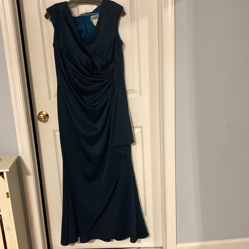 Blue Ruched Maxi Dress with Cowl Neck for Wedding Guest